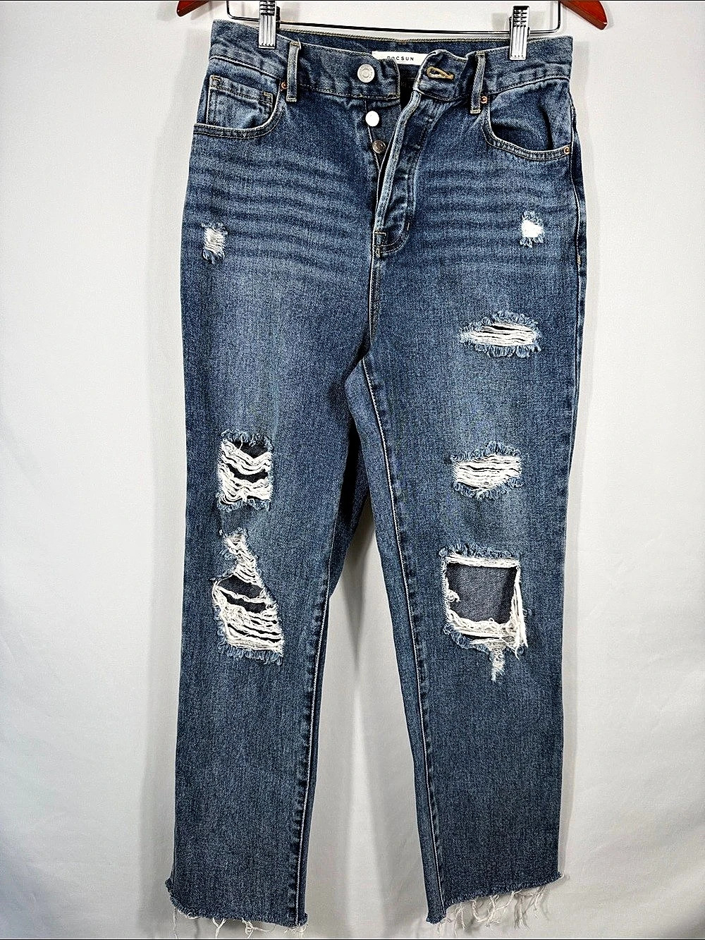Pacsun High Rise Straight Distressed Straight Leg Jeans in Blue Waist 27